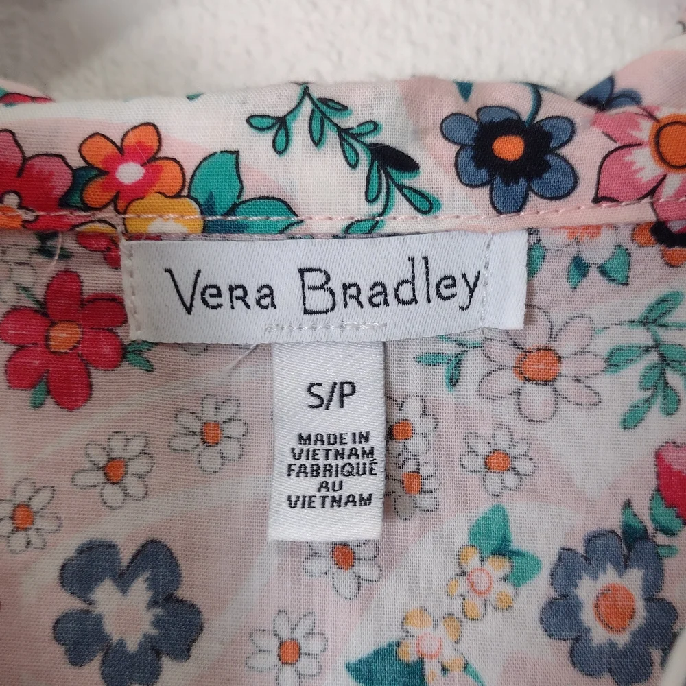 Vera Bradley Prairie Paisley Floral Cotton Button Down Pajama Top Pink Size S